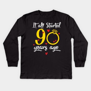 Wedding Anniversary 90 Years Together Golden Family Marriage Gift For Husband And Wife Kids Long Sleeve T-Shirt